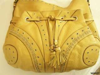 COLE HAAN Light Brown Leather Studded Tassel Bag Purse Handbag 