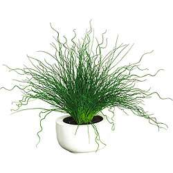 Silk Curly Pencil Grass with White Vase  