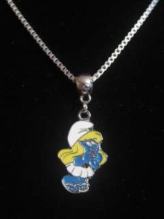   SMURFETTE SILVER BOX CHAIN NECKLACE CHARM PENDANT BELLY RINGS TIE CLIP
