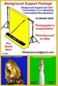 Background Support & 2 ChromaKey Backdrops 1Blue/1Green  