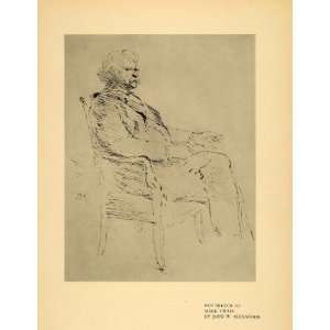  1908 Print Mark Twain Pen Sketch Alexander Author Novel 