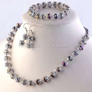  Glass Beaded Necklace Bracelet Earring Flower Jewelry Set Gift  