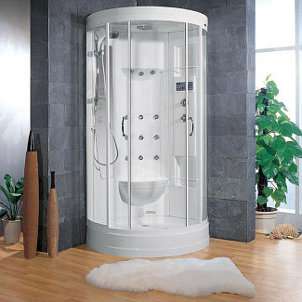 Luxury bathroom with a round steam shower