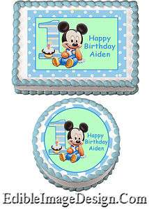 BABY MICKEY 1ST Edible Party Birthday Cake Image Cupcake Topper Favor 