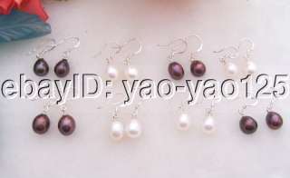 Wholesale  8 Pairs 7.5x9mm White&Black Pearl Earring  