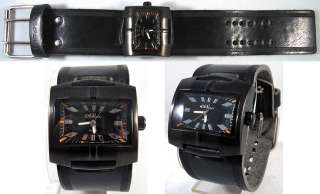 NEMESIS BLACK ANODIZED STAINLESS STEEL WIDE CUFF WATCH  