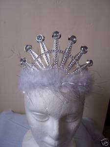 New White Marabou & Jewels Princess Tiara Crown  