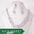 Sparkling Clear Crystal Cluster Necklace and Earrings Jewelry Set