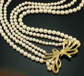 Vintage RICHELIEU Pearl Fancy Bow 3 Strand Necklace  