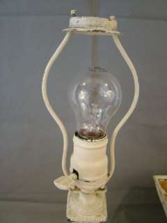   ART Deco NOUVEAU Flower SLAG GLASS Metal SPELTER FILIGREE Boudoir LAMP