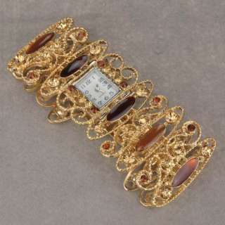 18k GP Gold Plated Enamel Diamante Ladies Luxury Charm Wrist Bangle 