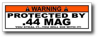 Protected By 44 Mag Magnum Funny Bumper Sticker Decal  