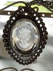 Vintage 1/2 Glass INTAGLIO Cameo Pendant Necklace 24  