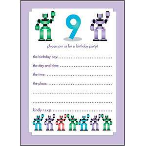   Childrens Birthday Party Invitations 9 Years Old Boy   BPIF 28 Robots