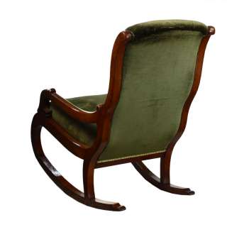 Victorian Antique Mahogany Green Upholstered Rocker Rocking Chair x 
