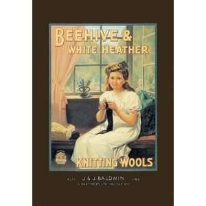 Beehive and White Heather Knitting Tools   12x18 Framed Print in Black 