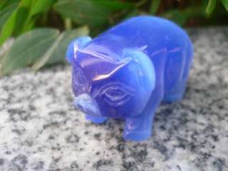 Hand Carved Blue Color Cats Eye Gemstone Pig Figurine S5602  
