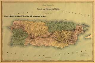 1886 LARGE BEAUTIFUL WALL MAP PUERTO RICO  