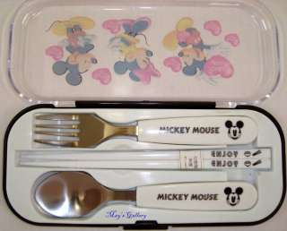 Mickey Minnie Mouse Spoon Fork Chopsticks Box Case 3pcs  