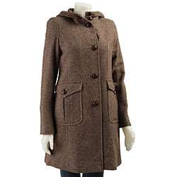 DKNY Womens Hooded Tweed Coat  