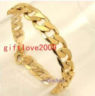 Mens 8.2 210mm 18k yellow gold filled GF thick chain bangle bracelet 