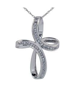 10k White Gold Diamond Swirl Cross Necklace  