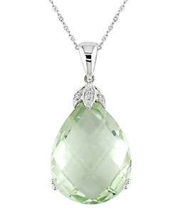 14k White Gold Diamond Green Amethyst Pendant  