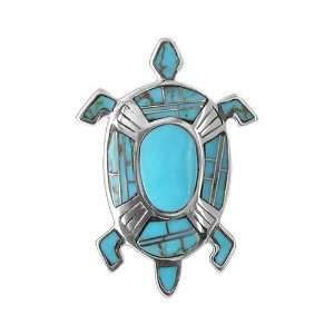Sterling Silver Oval Shape Turquoise Inlay Turtle Slide 30mm x 21mm 