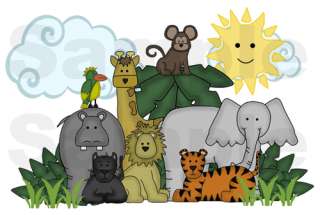 JUNGLE ANIMALS MURAL NURSERY BABY WALL STICKERS DECALS  