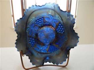 Vtg BLUE Carnival Glass Northwood ? GRAPE & CABLE Bowl~Vtg Fenton 