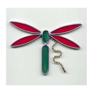 Stained Glass Dragonfly Ceiling Fan/ Light Pull  Red/ Green  