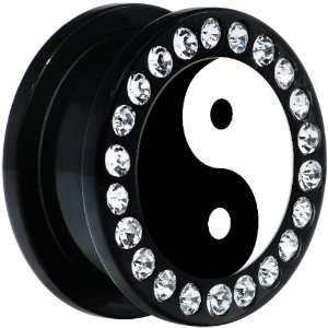  20mm Black Acrylic Gem Yin Yang Symbol Screw Fit Plug 