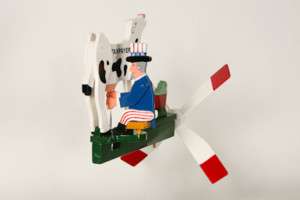 Uncle Sam & Taxpayer Cow Wooden Folk Art Wind Whirligig  