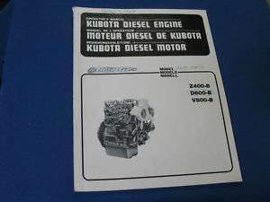 KUBOTA Z4400 B, D600 B, V800B ENGINE OWNERS MANUAL  