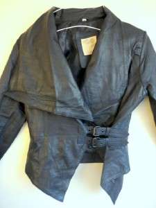 Ted Baker butter soft dusty navy blue asymmetrical 100% leather jacket 