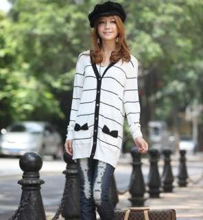Women Stripes Gossip Girl Knitted Cardigan Sweater Outerwear S M C011 