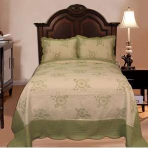   quilted sage floral embriodery Bedspread quilt Queen
