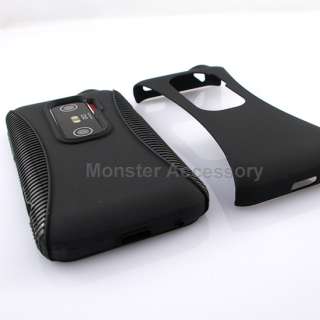 Black Dual Flex Hard Case Gel Cover For HTC Evo 3D  
