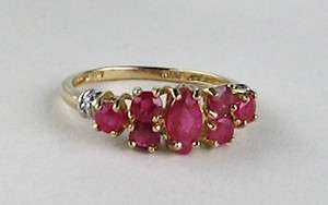 10k Yellow Gold Natural Ruby Cluster Band Ring with Diamonds~Sz 7.25 