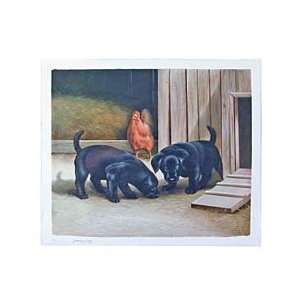  Black Labs In The Barnyard Oil Painting 