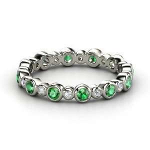 Heartbeat Band, 14K White Gold Ring with Emerald & Diamond