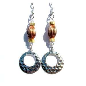 com Silver Copper and Gold Tone and Austrian Crystal Dangle Earrings 
