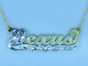 PERSONALIZED 14K GOLD GP 2 TONE SCRIPT NAME PLATE CHAIN NECKLACE GIFT 