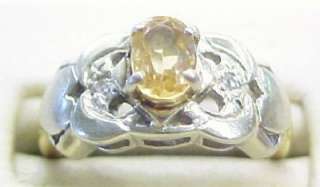 Citrine and Diamond Accented 14K Multi Tone Solid Gold Ring ~ 4