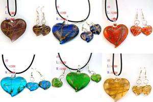   Wholesale 6 sets Heart Murano Glass Pendant Necklace Earrings Cute