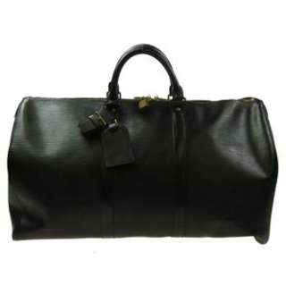 Authentic Louis Vuitton Epi Leather Black KEEPALL 50 Duffle Hand Bag 