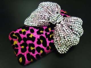 Bling Crystal Velvet Leopard Pink Silver Bow Case Cover for iphone 3G 