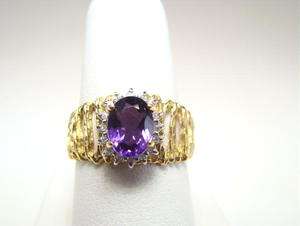 Amethyst and Diamond Textured Cluster Ring 14KYG Wow Price and Look 