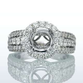 18K 1.53CT DIAMOND ENGAGEMENT RING ROUND HALO SEMI MOUNT WIDE BAND FOR 