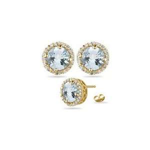  0.35 Ct Diamond & 1.78 Ct Sky Blue Topaz Earrings in 14K 
